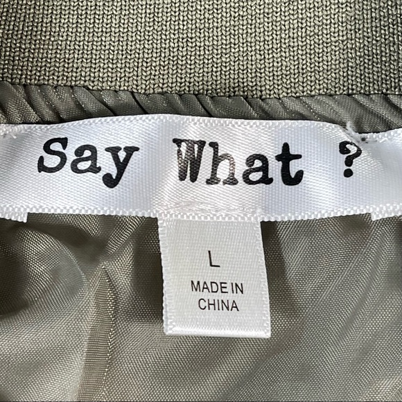 Say What? Size large sage green floral print lined silky zip up bomber jacket - Picture 12 of 13